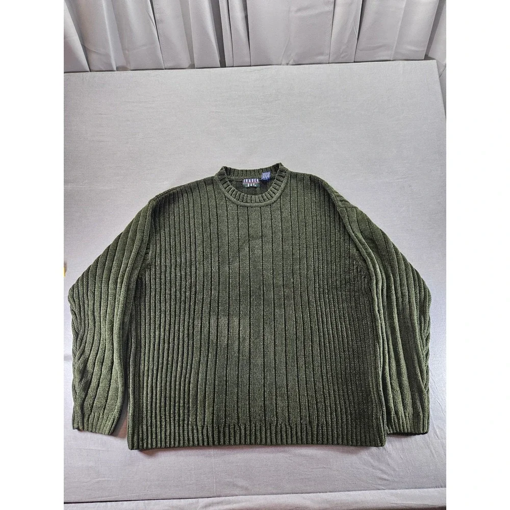Trader Bay Mens XL Green Chenille Ribbed Crew Neck Sweater (sku 145)